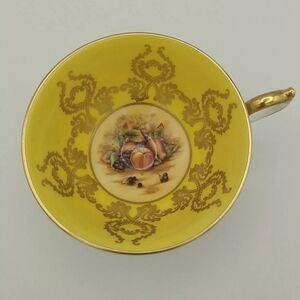Vintage AYNSLEY teacup ORCHARD FRUIT yellow gold gilt fine bone china England